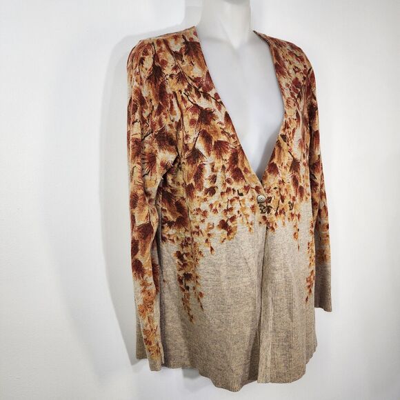 Coldwater Creek Cardigan Sweater Medium Wool Cashmere Rabbit Blend Button Floral - Picture 4 of 9